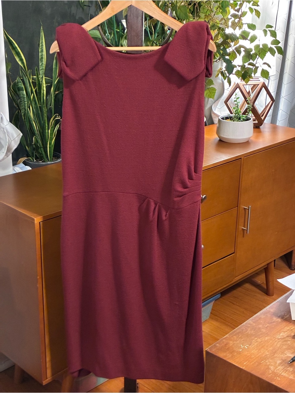Vintage Armani Collezioni Wool Sleeveless Burgundy Midi Dress RARE SIZE 16